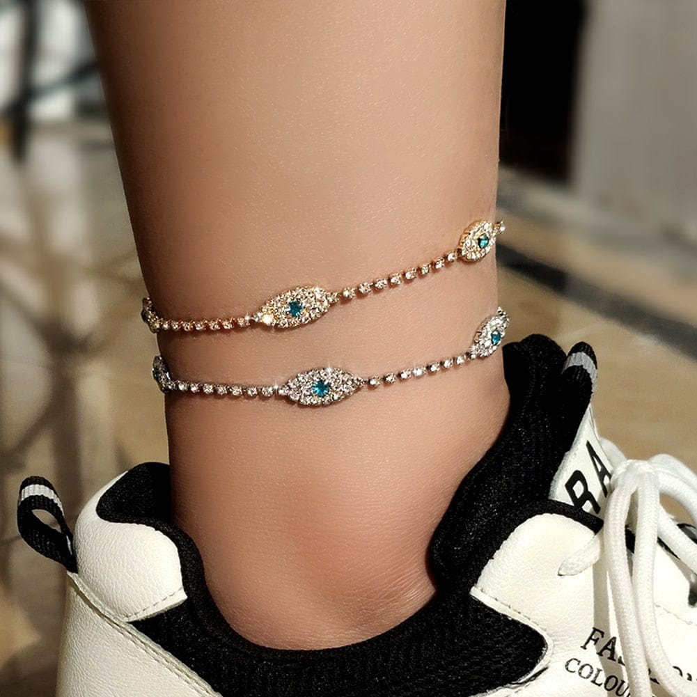 Greek Evil Eye Evil Eye White Zircon  Anklet