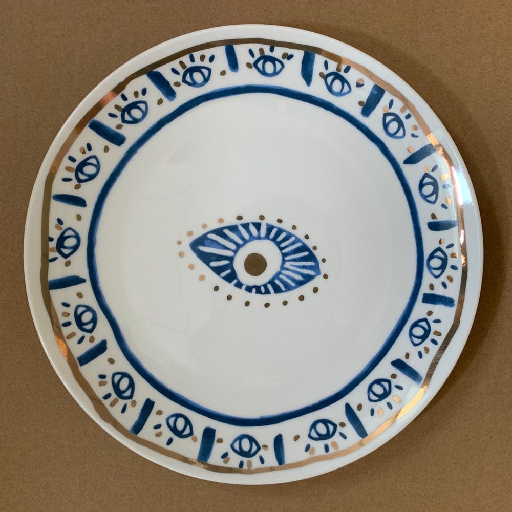 Greek Evil Eye Evil Eyes Plate with Gold Rim Ceramic Mug