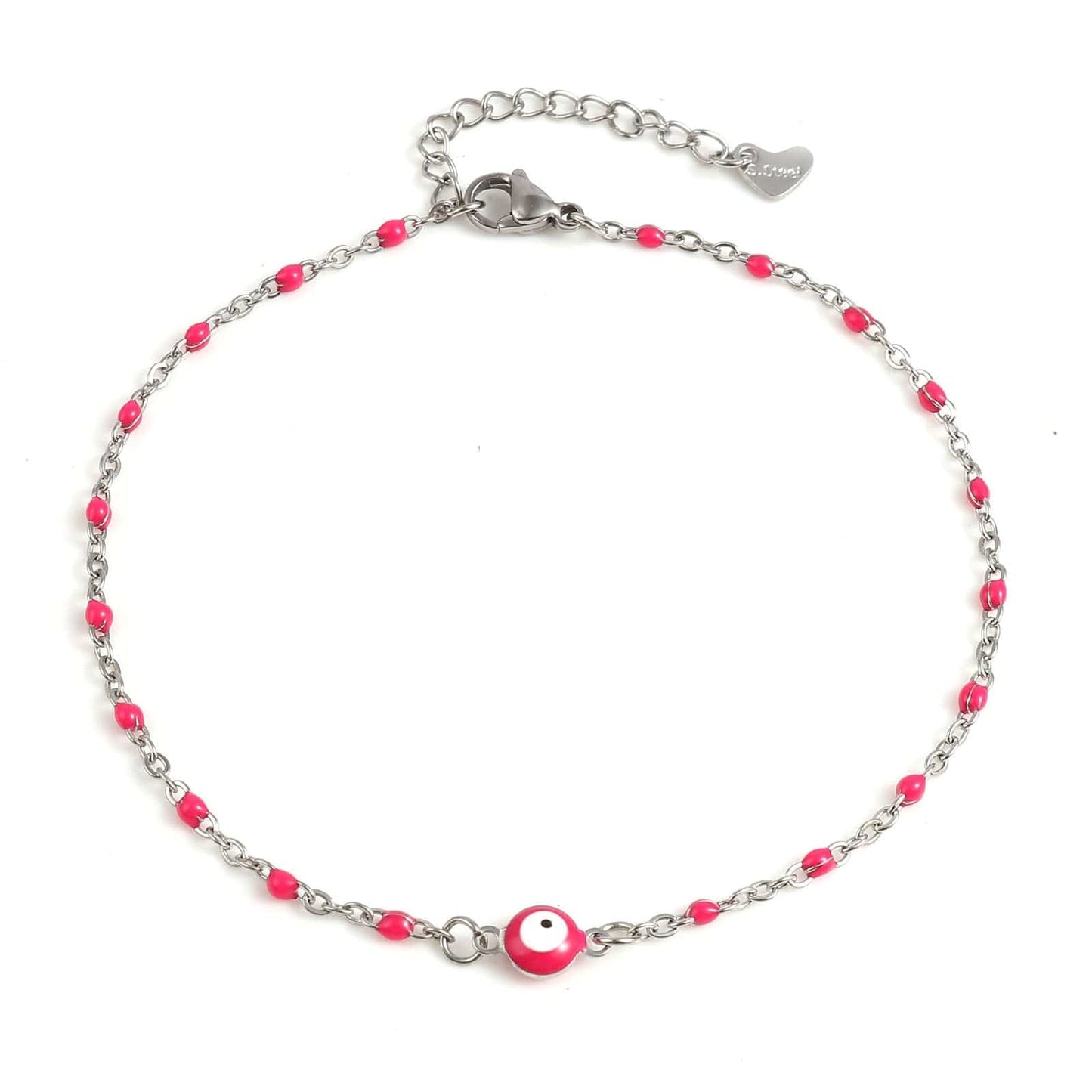 Greek Evil Eye Fuchsia Multicolor Round Evil Eye Anklet