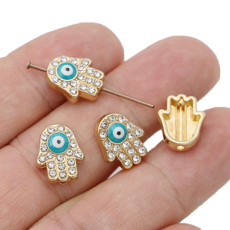 Greek Evil Eye Gold & Aqua 10PCS Hamsa Hand Evil Eye beads