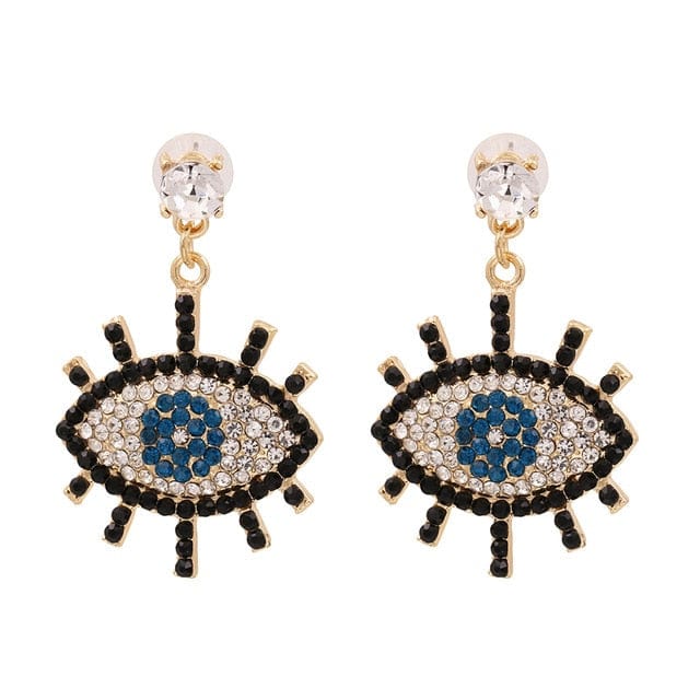 Greek Evil Eye Gold & Black Evil Eye Drop Earrings