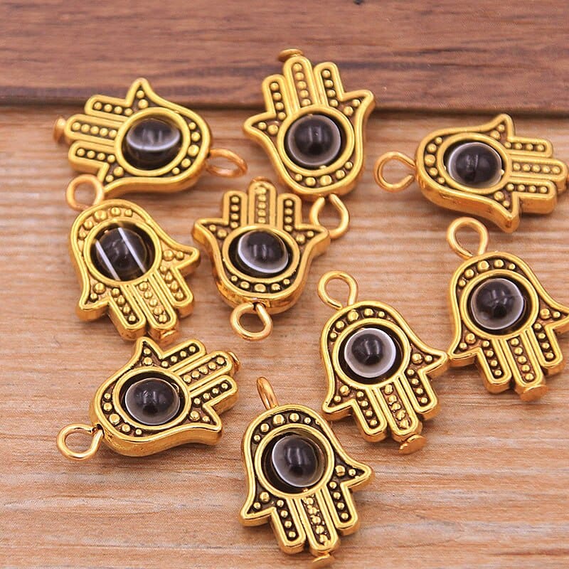 Greek Evil Eye Gold Black Evil Eye Hamsa Hand Charm Pendants