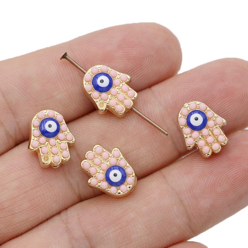 Greek Evil Eye Gold & Blue 10PCS Hamsa Hand Evil Eye beads