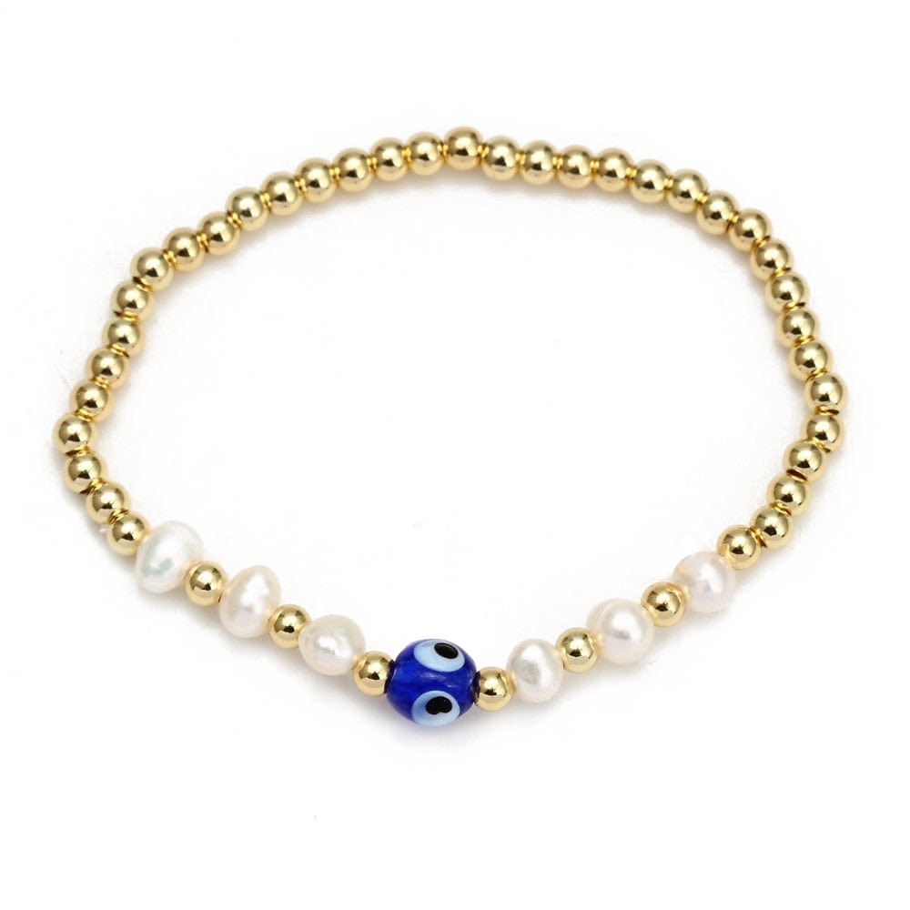 Greek Evil Eye Gold-Blue /1peice Evil Eye Golden Beaded Bracelet