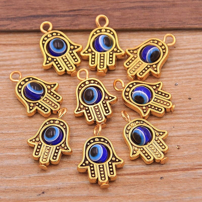 Greek Evil Eye Gold Blue Evil Eye Hamsa Hand Charm Pendants