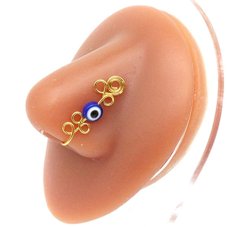 Greek Evil Eye Gold-Blue Multicolor Evil Eye Talisman Nose Cuff