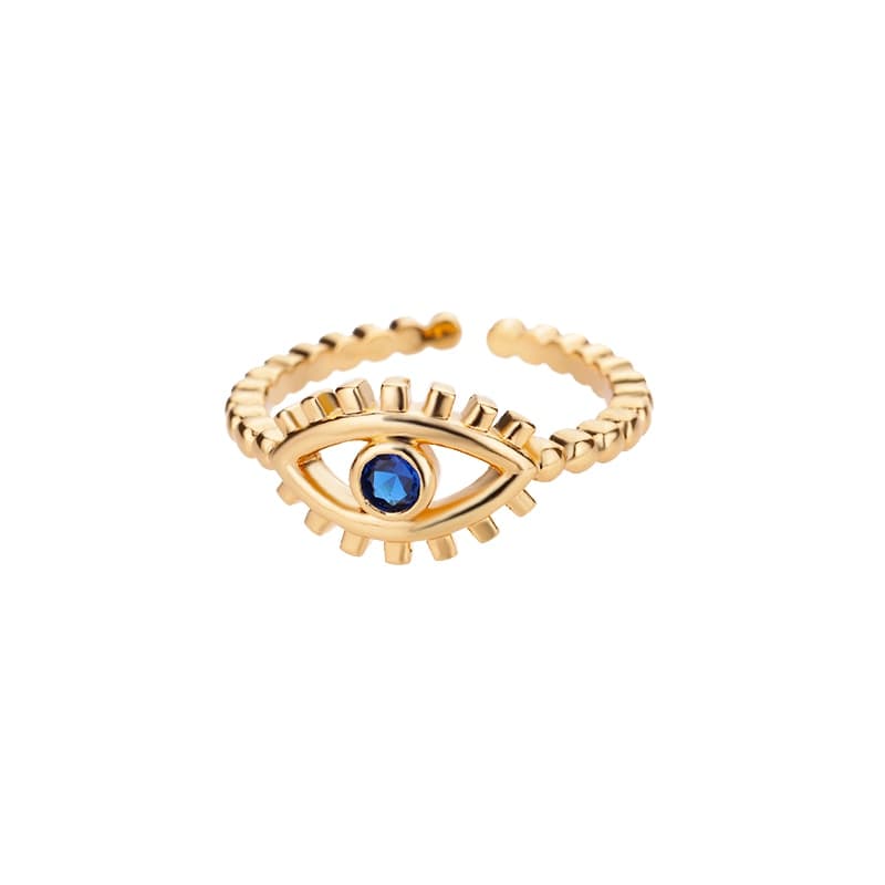 Greek Evil Eye Gold / Cubic Zircon Evil Eye Open Party Ring