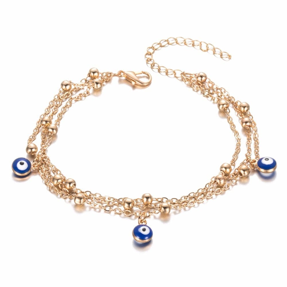 Greek Evil Eye Gold Evil Eye Multi-Layer Anklet