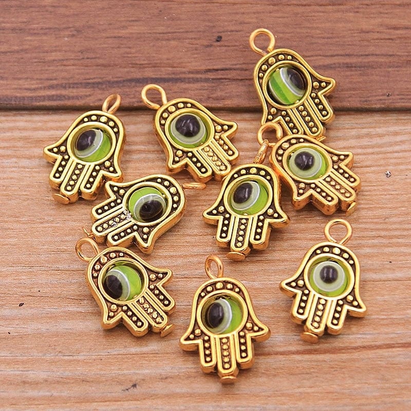 Greek Evil Eye Gold Green Evil Eye Hamsa Hand Charm Pendants