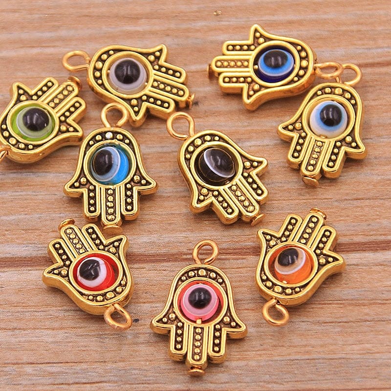 Greek Evil Eye Gold Mix Evil Eye Hamsa Hand Charm Pendants