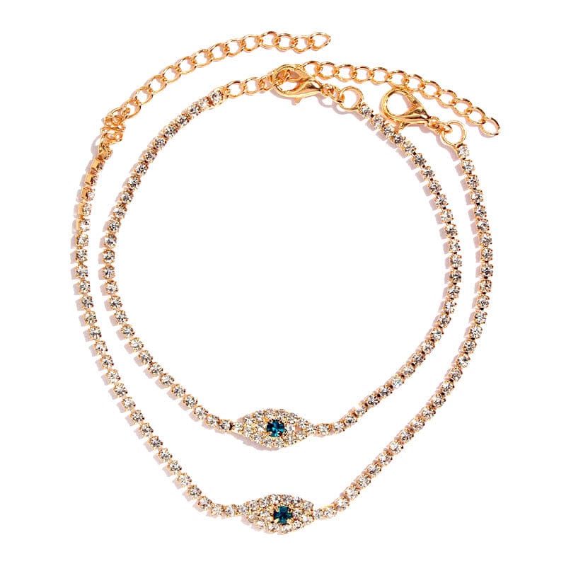 Greek Evil Eye Gold Pine Evil Eye White Zircon  Anklet