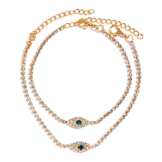 Greek Evil Eye Gold Pine Evil Eye White Zircon  Anklet