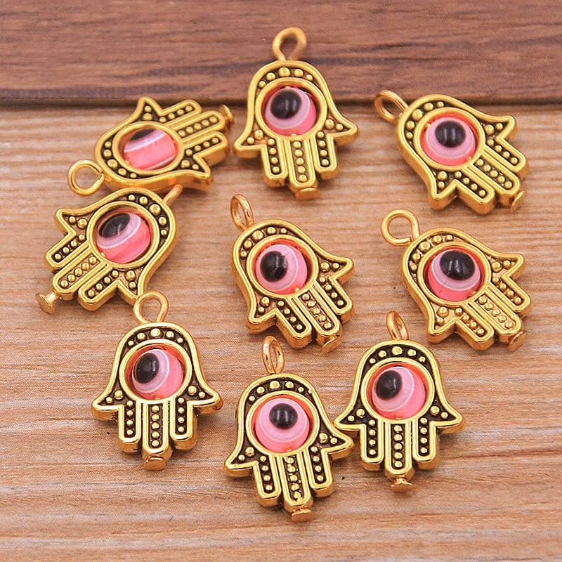 Greek Evil Eye Gold Pink Evil Eye Hamsa Hand Charm Pendants