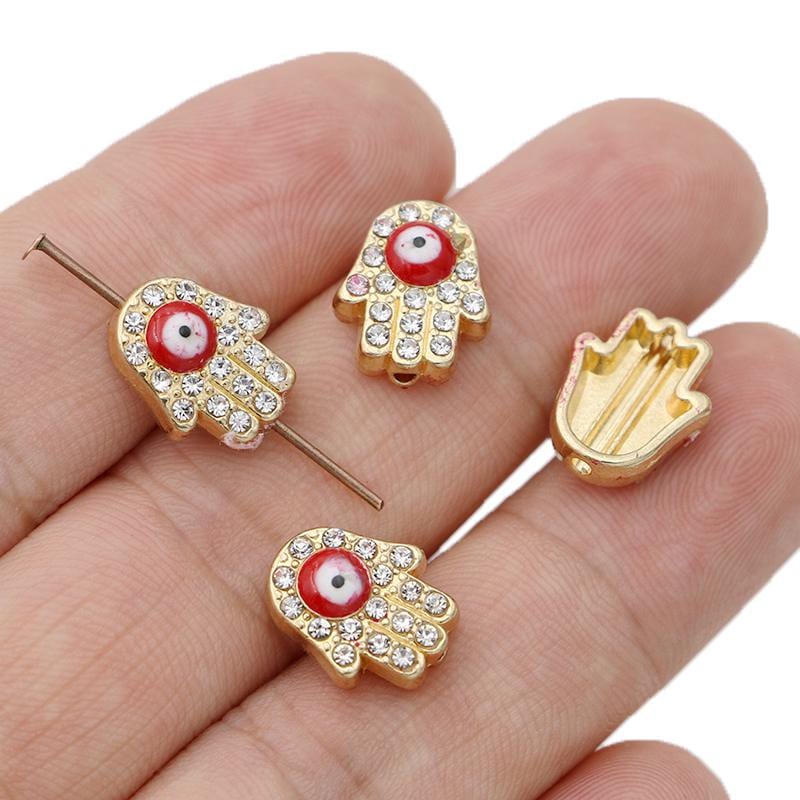 Greek Evil Eye Gold & Red 10PCS Hamsa Hand Evil Eye beads