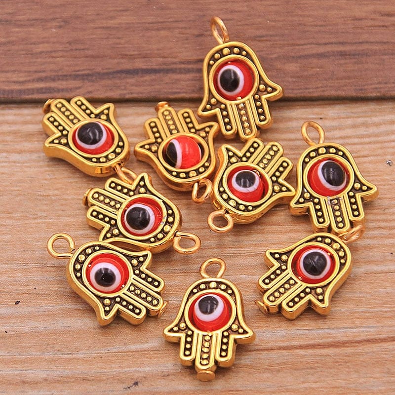 Greek Evil Eye Gold Red Evil Eye Hamsa Hand Charm Pendants