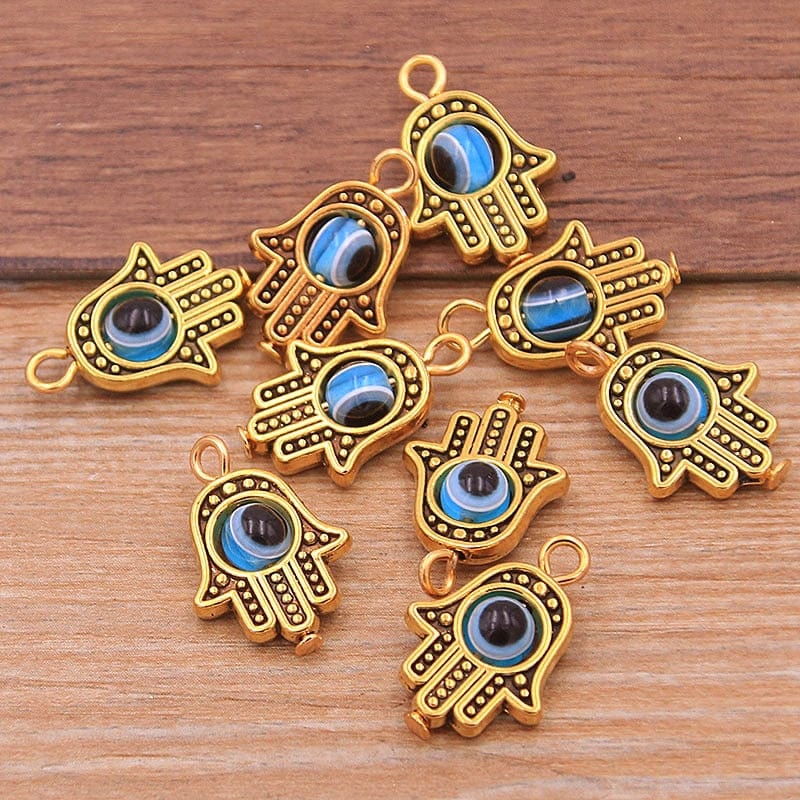 Greek Evil Eye Gold Sky blue Evil Eye Hamsa Hand Charm Pendants