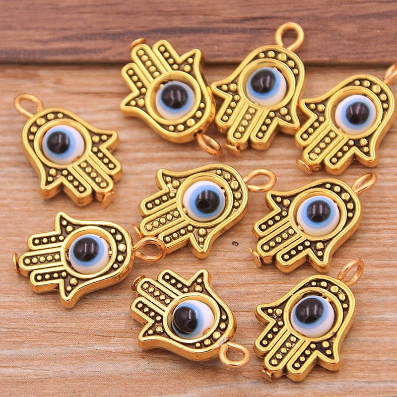 Greek Evil Eye Gold White blue Evil Eye Hamsa Hand Charm Pendants