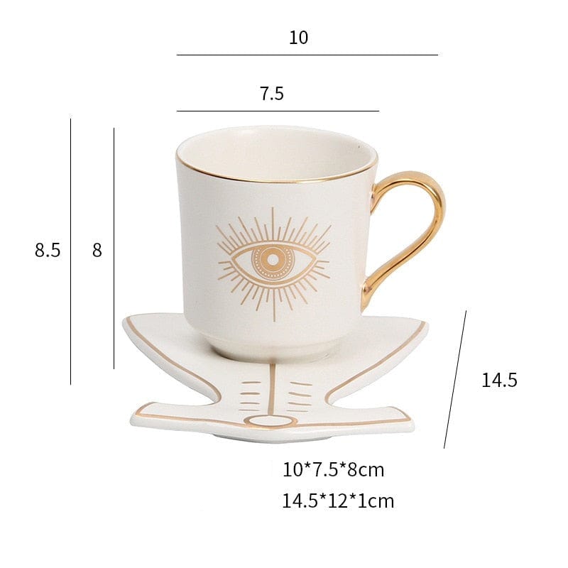 Greek Evil Eye Gold-White Clothes Evil Eye Stylish Cups & Saucers