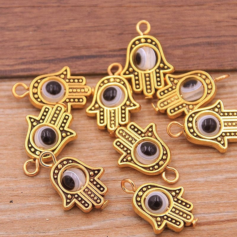 Greek Evil Eye Gold White Evil Eye Hamsa Hand Charm Pendants