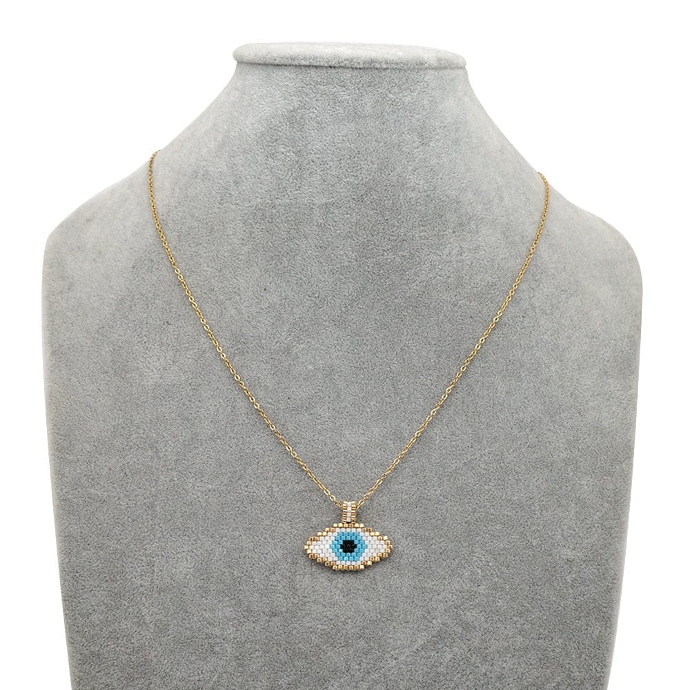 Greek Evil Eye Golden Beaded Evil Eye Classic Chain Necklace