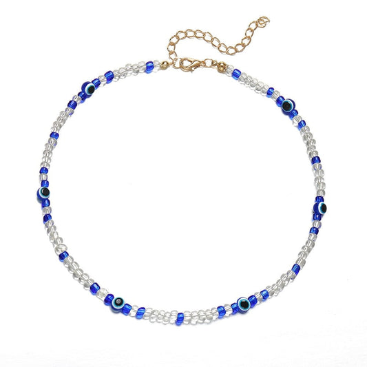 Greek Evil Eye Golden Blue And White Evil Eye Beads Necklace