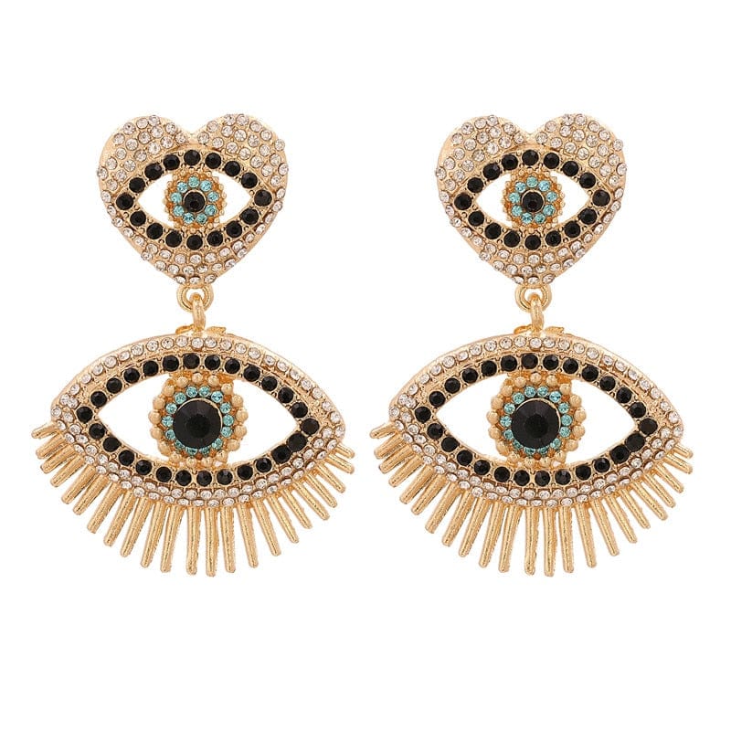 Greek Evil Eye Golden Heart Eye Evil Eye Drop Earrings