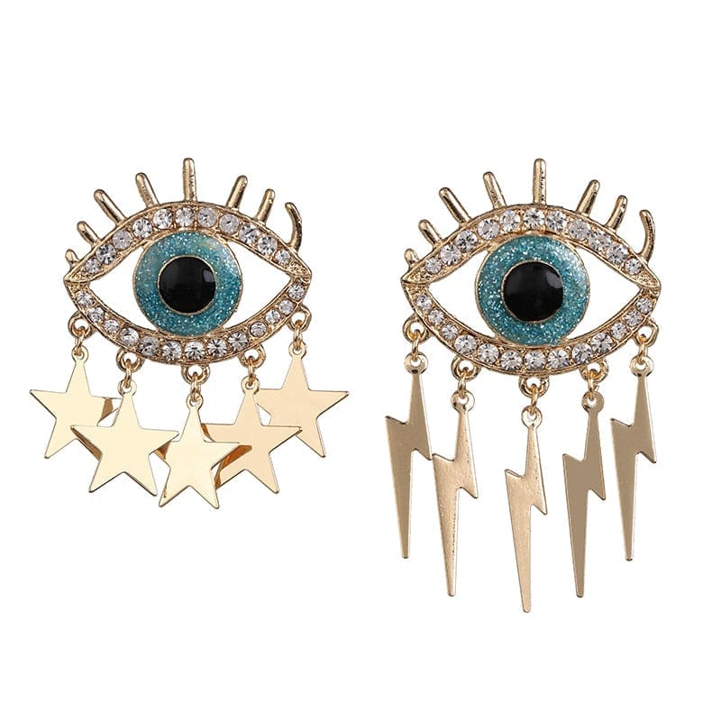 Greek Evil Eye Golden Stars Evil Eye Drop Earrings