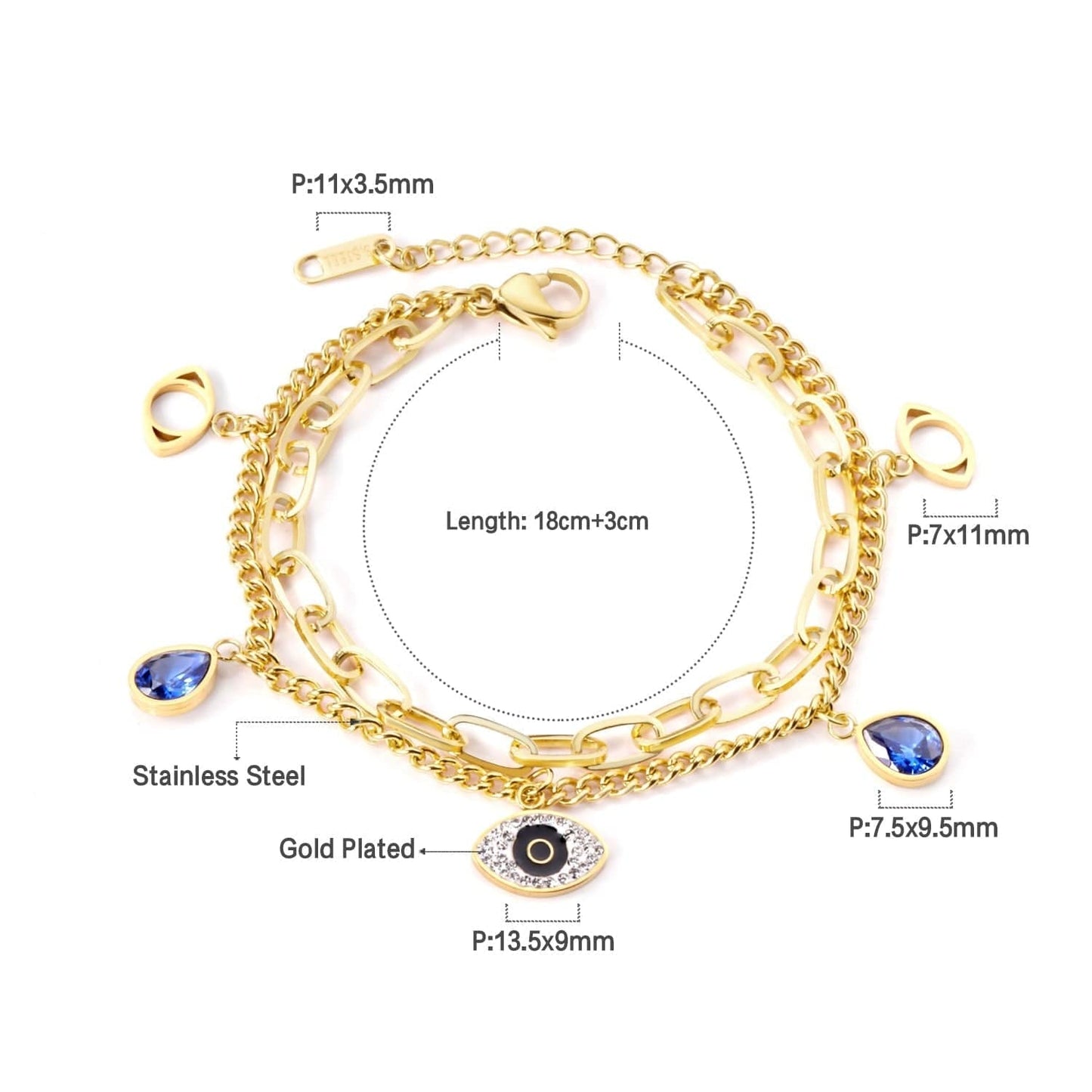 Greek Evil Eye Golden Stone Colorful Evil Eye Charm Bracelet