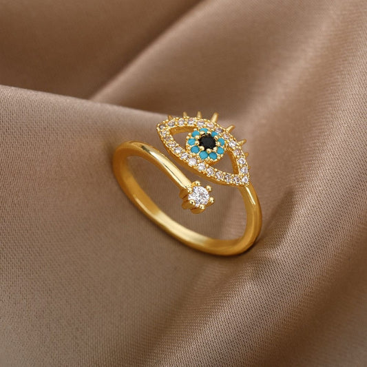 Greek Evil Eye Golden Stylish Evil Eye Adjustable Ring