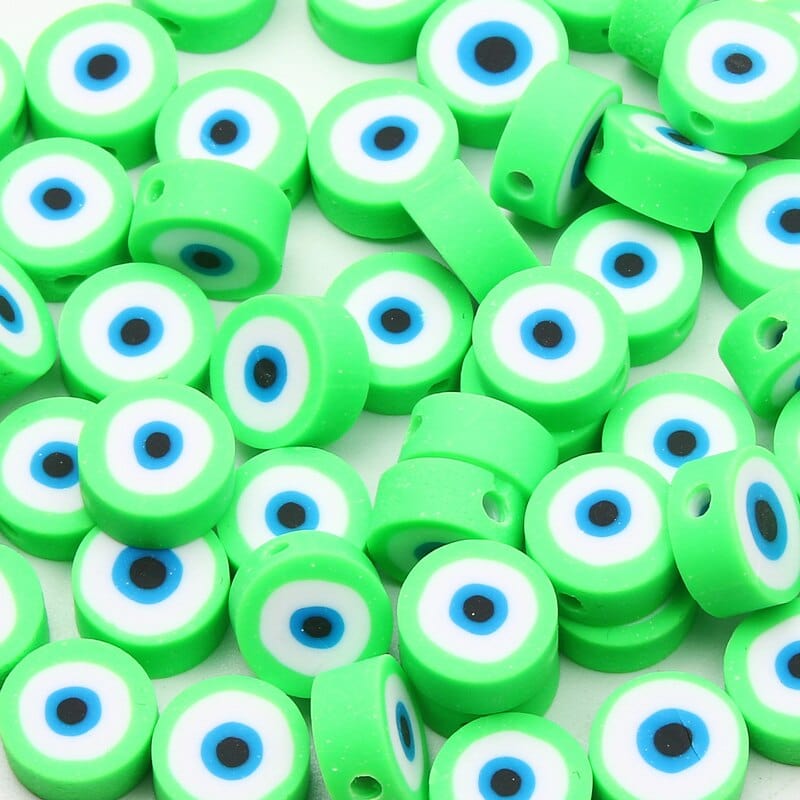 Greek Evil Eye Green / 20 Pieces Classic Evil Eye Round Clay Beads