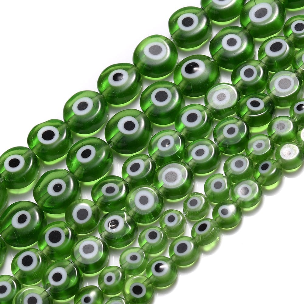 Greek Evil Eye Green / 6mm Colorful Evil Eye Flat Back Round Beads