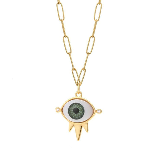 Greek Evil Eye Green Evil Eye Pendant with Thick Chain