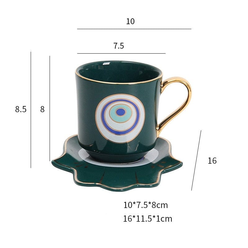 Greek Evil Eye Green Hand Evil Eye Stylish Cups & Saucers