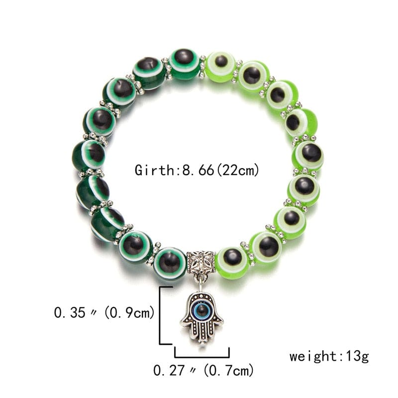 Greek Evil Eye Green & Parrot Multicolor Evil Eye Hamsa Hand Bracelet