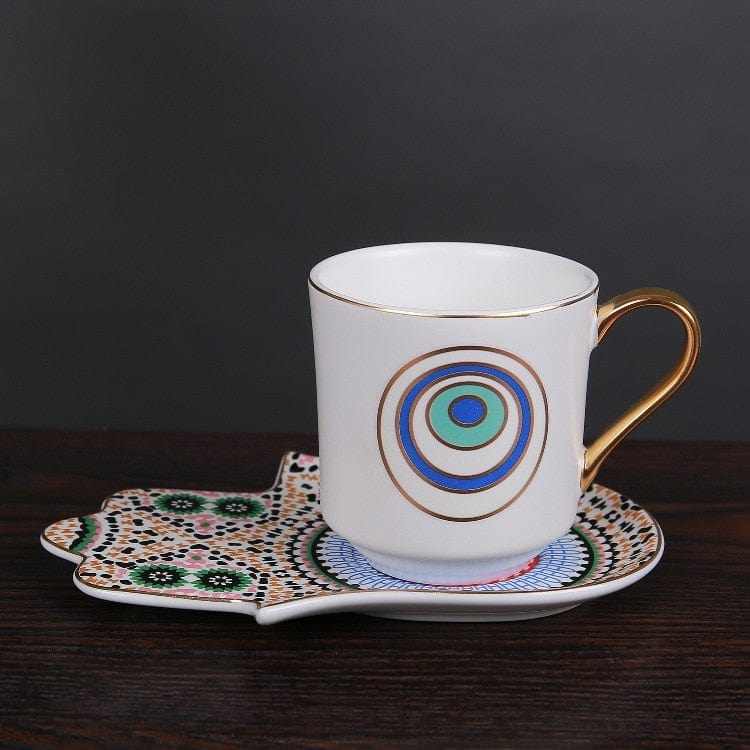 Greek Evil Eye Green Saucer Evil Eye Cup With Hamsa Saucer