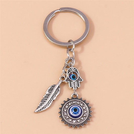 Greek Evil Eye Hand-Feather Classic Blue Evil Eye Keychain