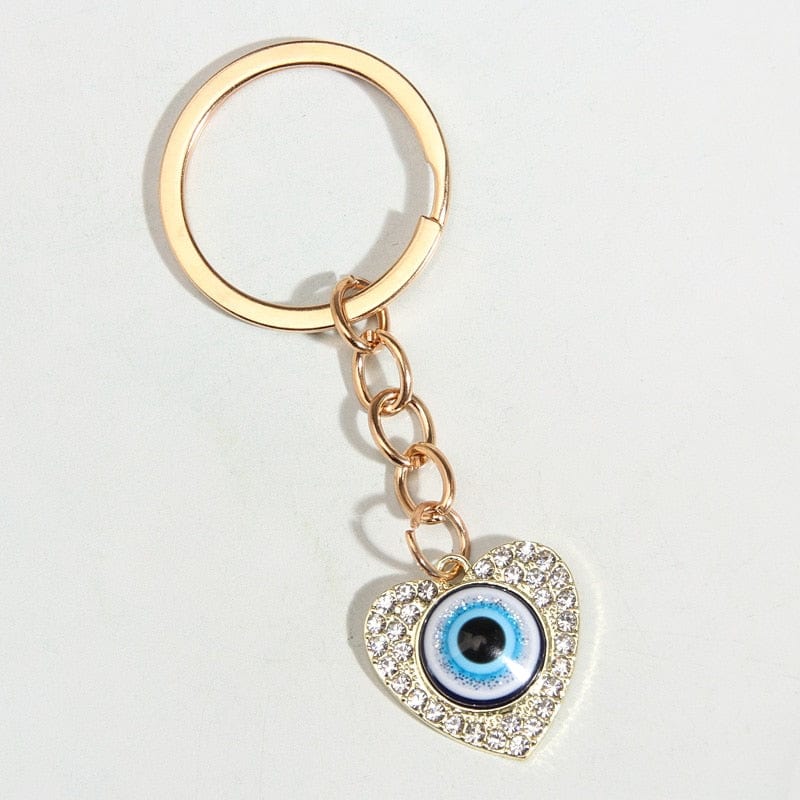 Greek Evil Eye Heart Evil Eye Pretty Design Golden Keychain