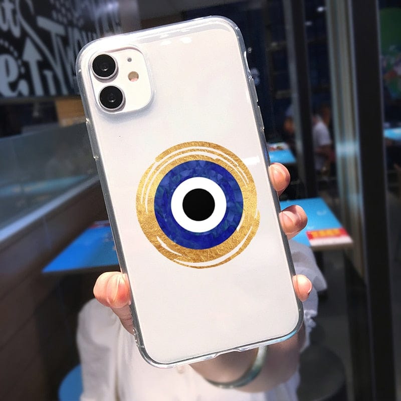 Greek Evil Eye IPhone X  XS / Blue & Gold Round Evil Eye Printed iPhone Case