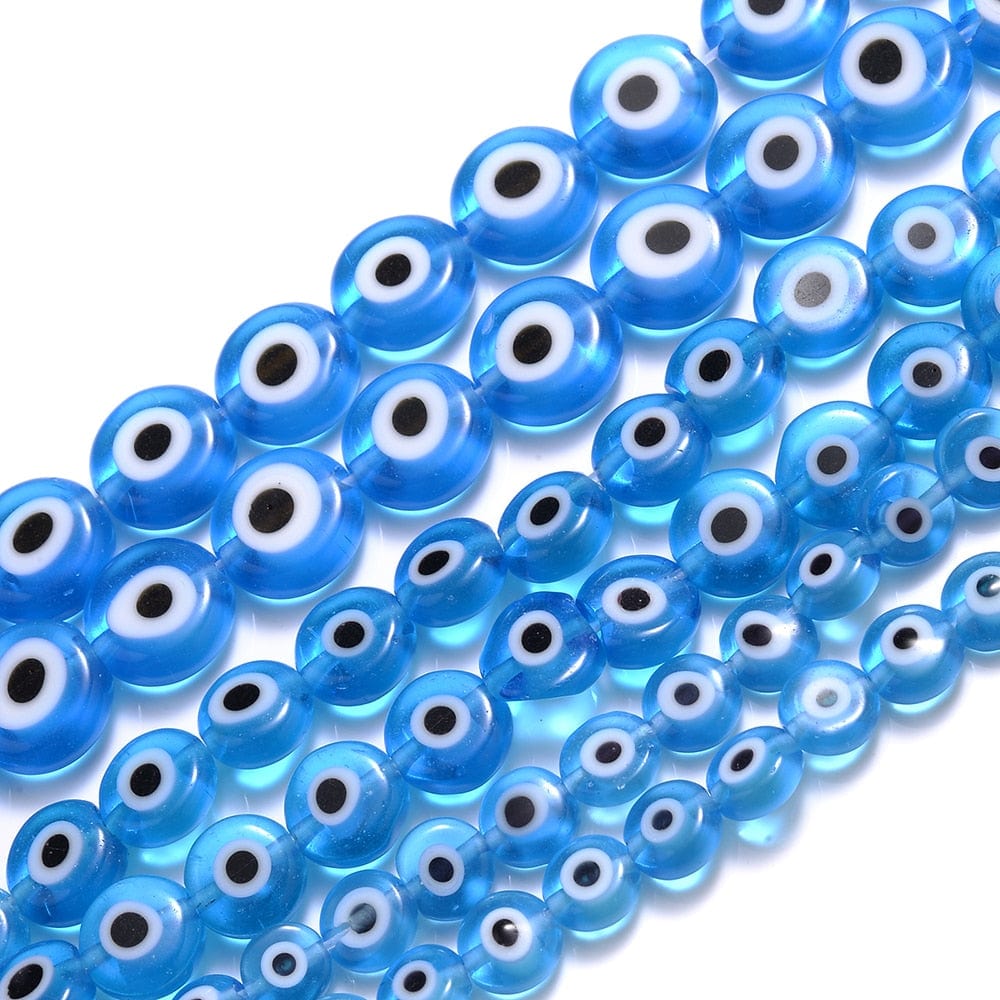 Greek Evil Eye Light Blue / 6mm Colorful Evil Eye Flat Back Round Beads