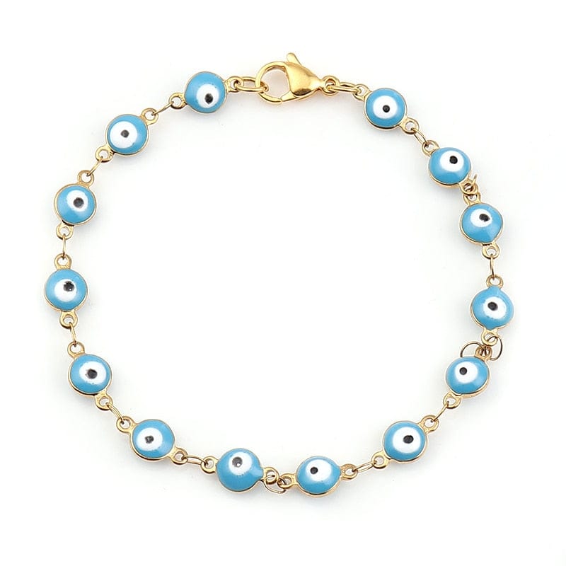 Greek Evil Eye Light Blue Multicolor Evil Eye Gold Chain Bracelets