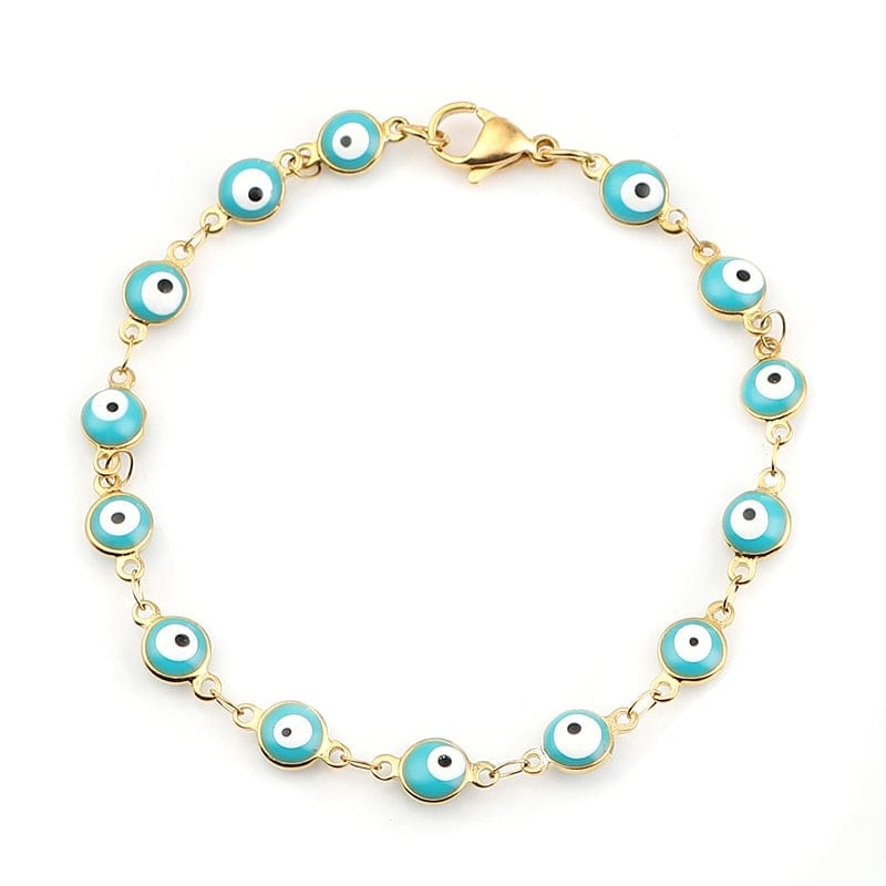 Greek Evil Eye Light Green Multicolor Evil Eye Gold Chain Bracelets