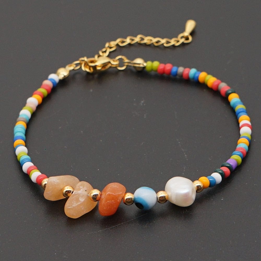 Greek Evil Eye Light Shades Evil Eye Stone Rainbow Beaded Anklet