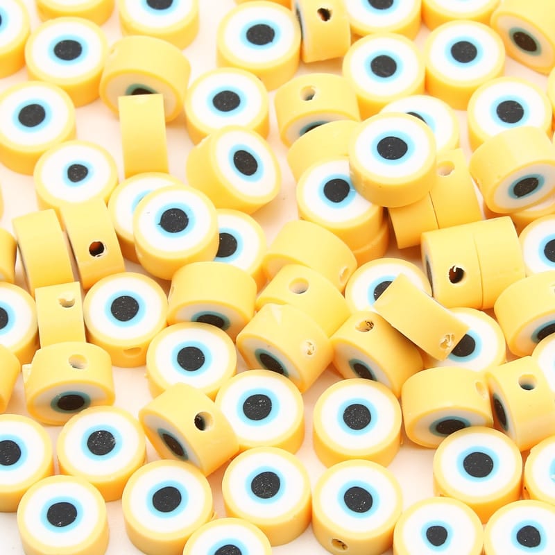 Greek Evil Eye Light Yellow / 20 Pieces Classic Evil Eye Round Clay Beads