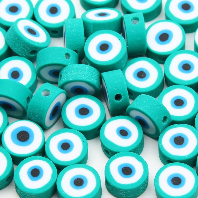 Greek Evil Eye Mint Green / 20 Pieces Classic Evil Eye Round Clay Beads