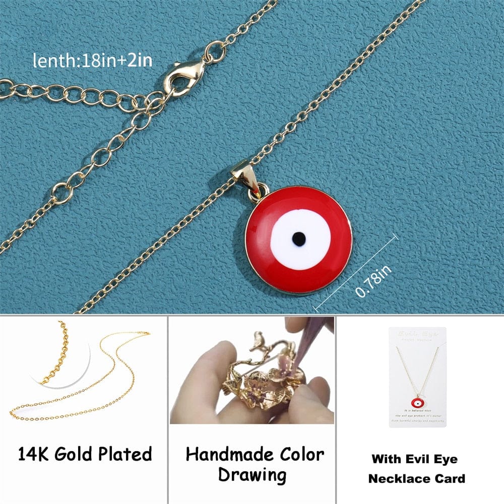 Greek Evil Eye Multicolor Evil Eye 14K Gold Plated Necklace