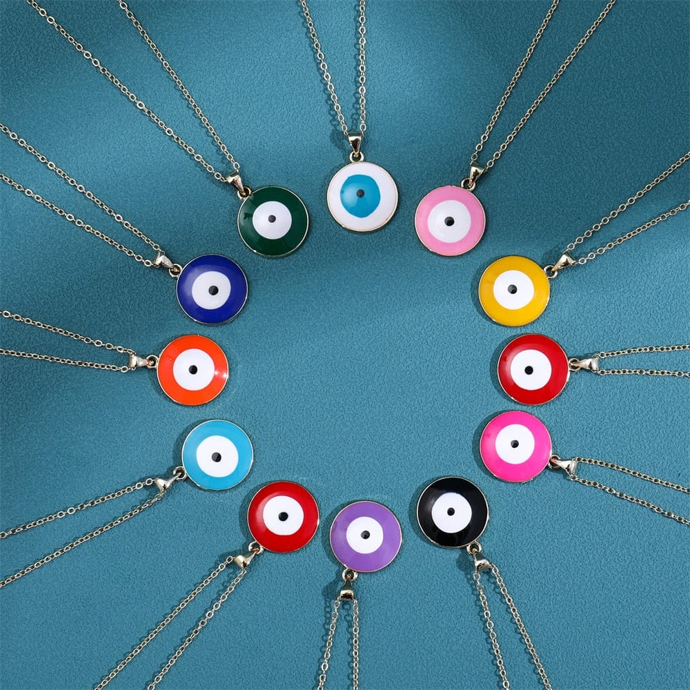 Greek Evil Eye Multicolor Evil Eye 14K Gold Plated Necklace