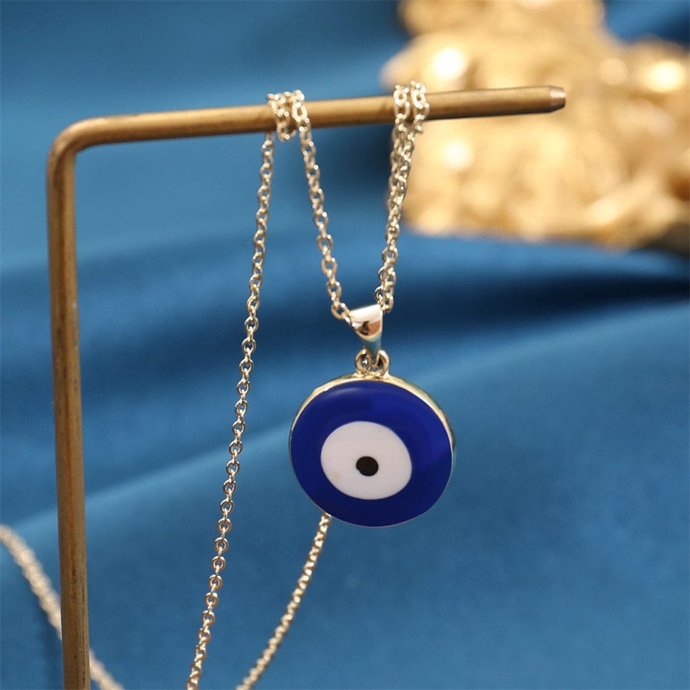 Greek Evil Eye Multicolor Evil Eye 14K Gold Plated Necklace