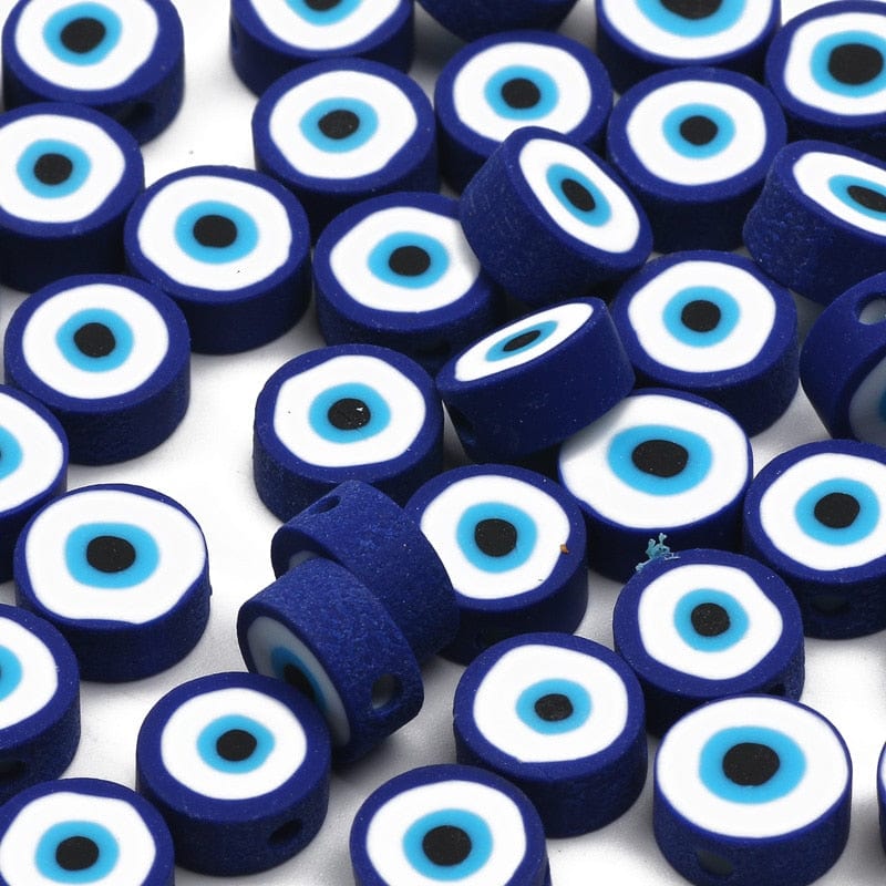 Greek Evil Eye Navy Blue / 20 Pieces Classic Evil Eye Round Clay Beads