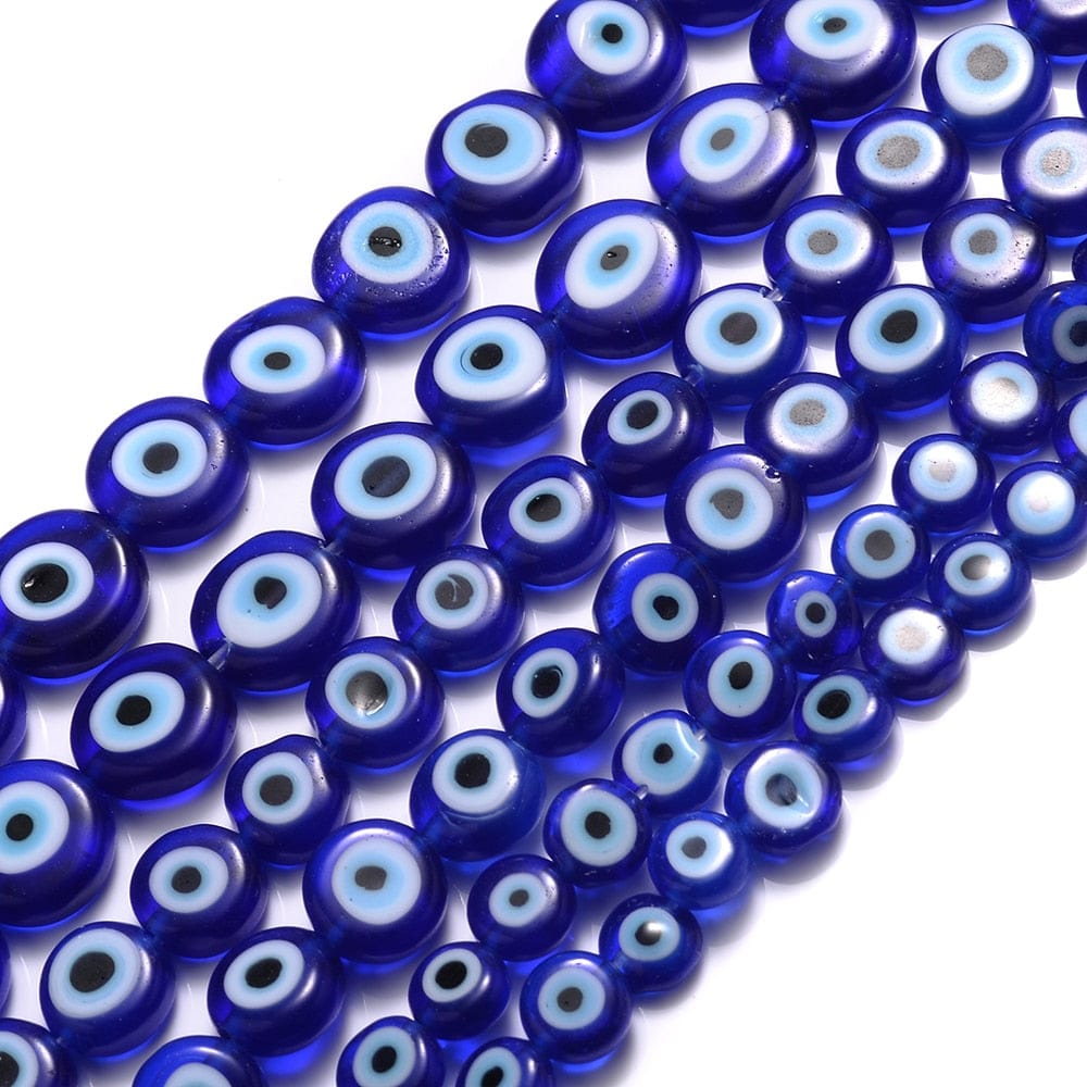 Greek Evil Eye Navy Blue / 6mm Colorful Evil Eye Flat Back Round Beads