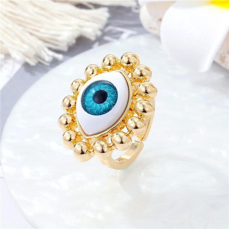 Greek Evil Eye Ocean-Blue Evil Eye Bead Adjustable Ring